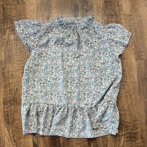 Floral Ruffle Sleeve Blouse - Blue